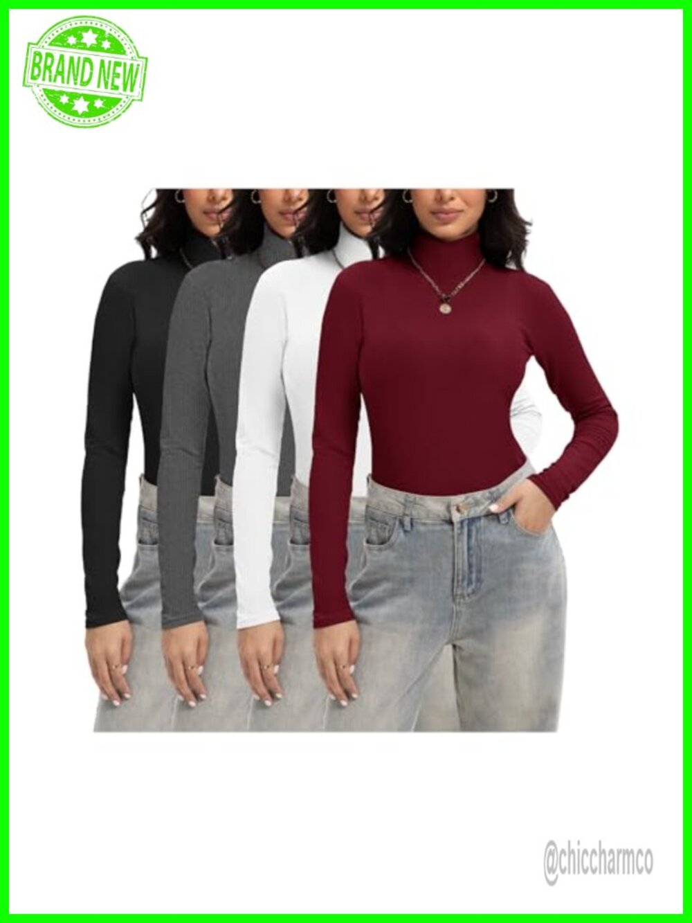 Women's Ribbed Turtleneck Long Sleeve Sweater Slim Fit Winter Top